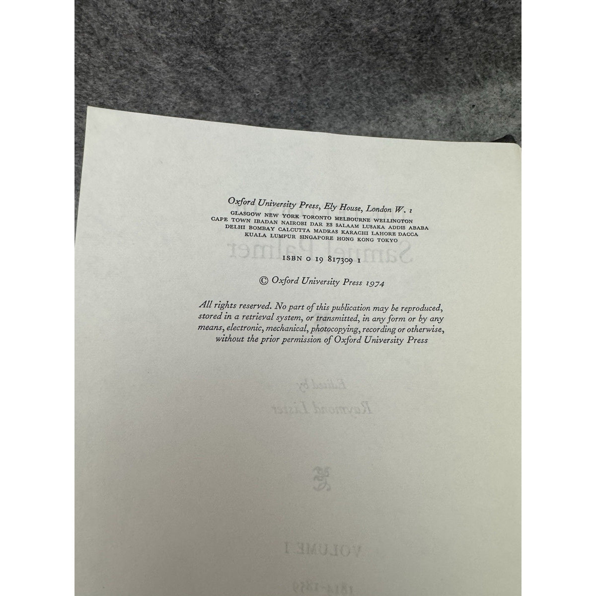1974 Letters of Samuel Palmer Vol 1 1814-1859 HC Oxford Raymond Lister