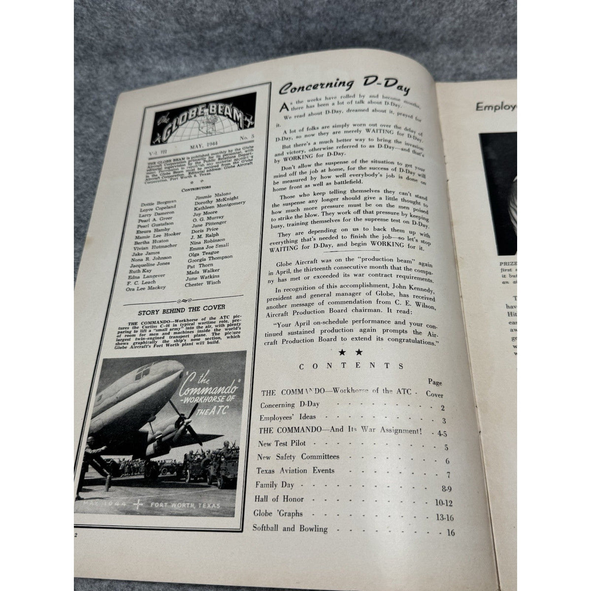 1944 Globe Beam May Pre-Invasion D-Day Editorial C-46 Commando WWII Magazine