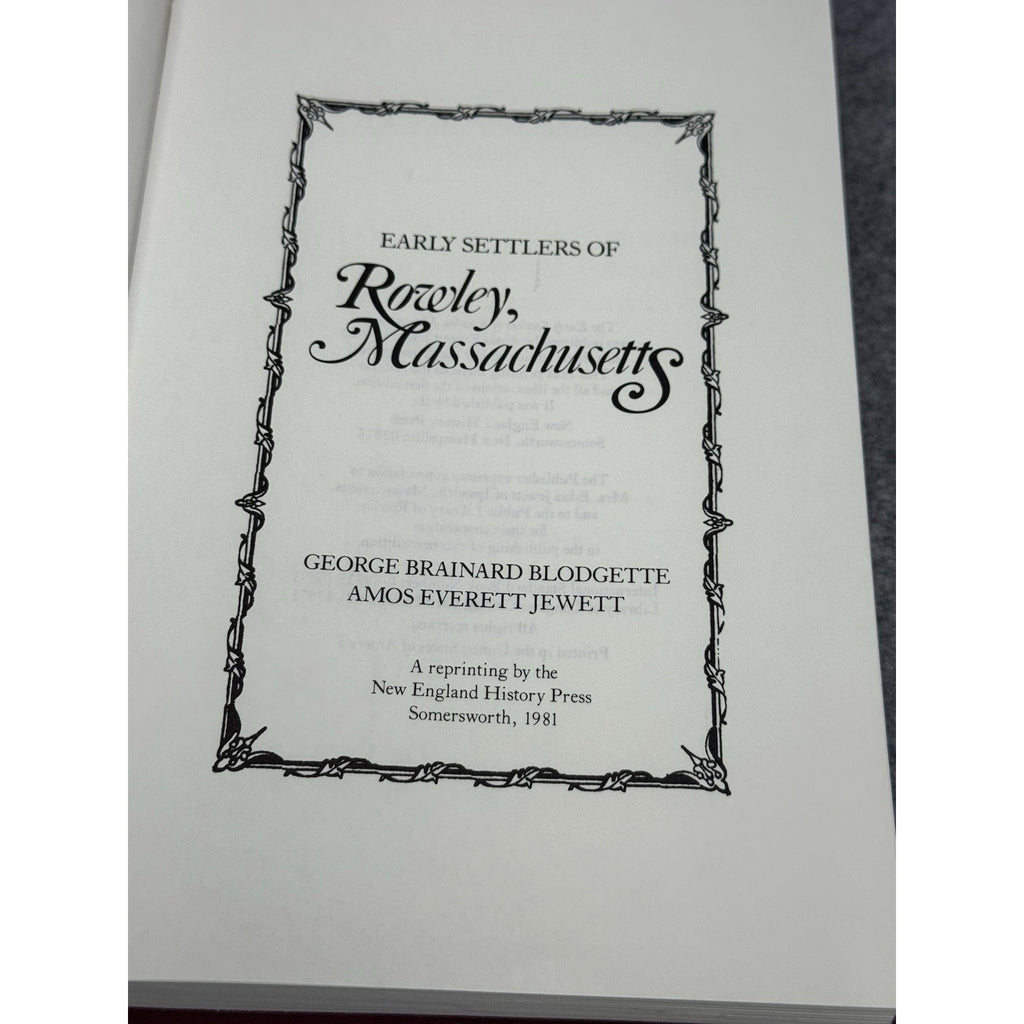 Early Settlers Rowley Massachusetts Genealogy Blodgette Jewett 1981 HC