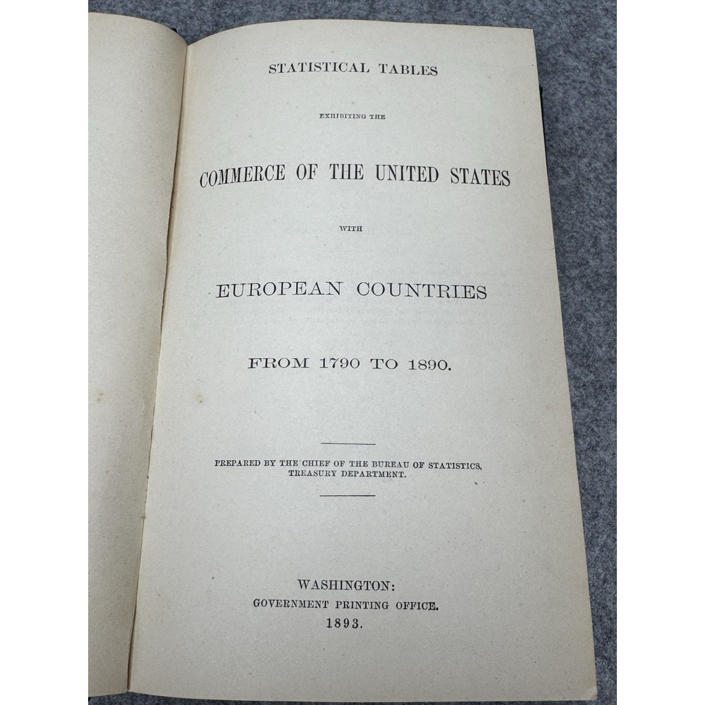 1893 US Commerce with European Countries 1790-1890 Statistical Tables HC
