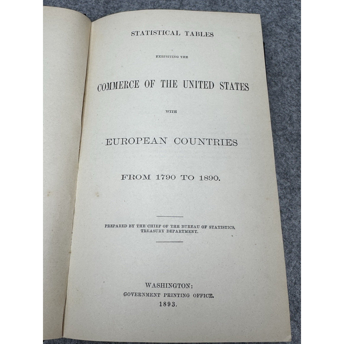 1893 US Commerce with European Countries 1790-1890 Statistical Tables HC