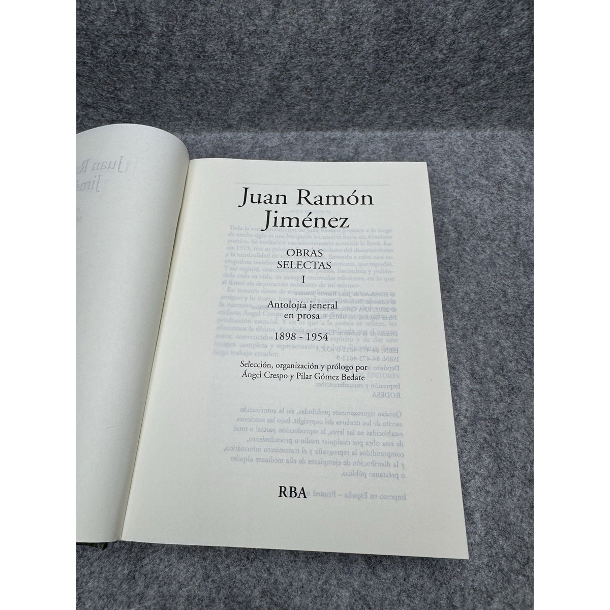 2005 Juan Ramón Jiménez Obras Selectas I HC RBA Instituto Cervantes Spanish