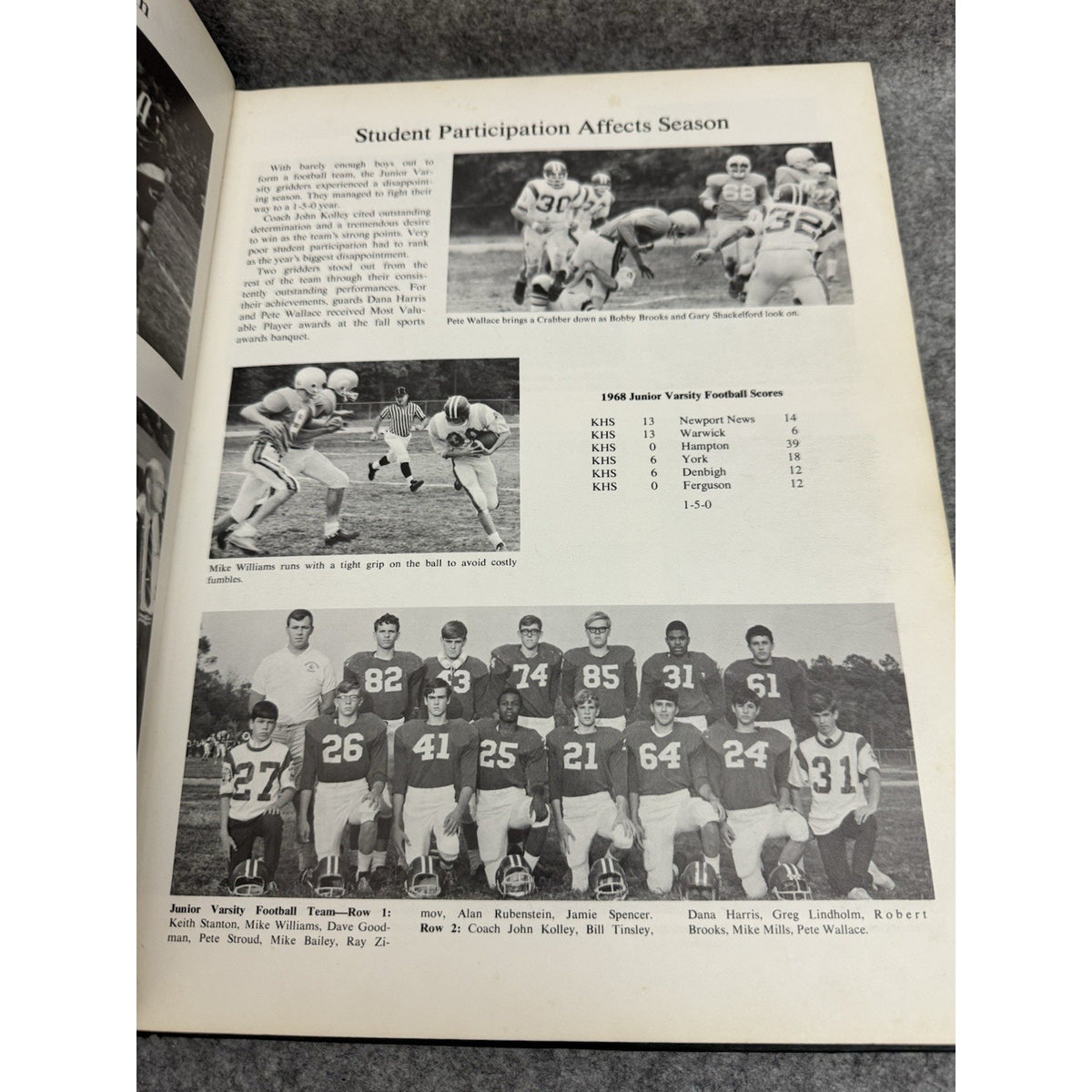 1969 Kecoughtan High School Tomahawk Yearbook Hampton VA Football HC