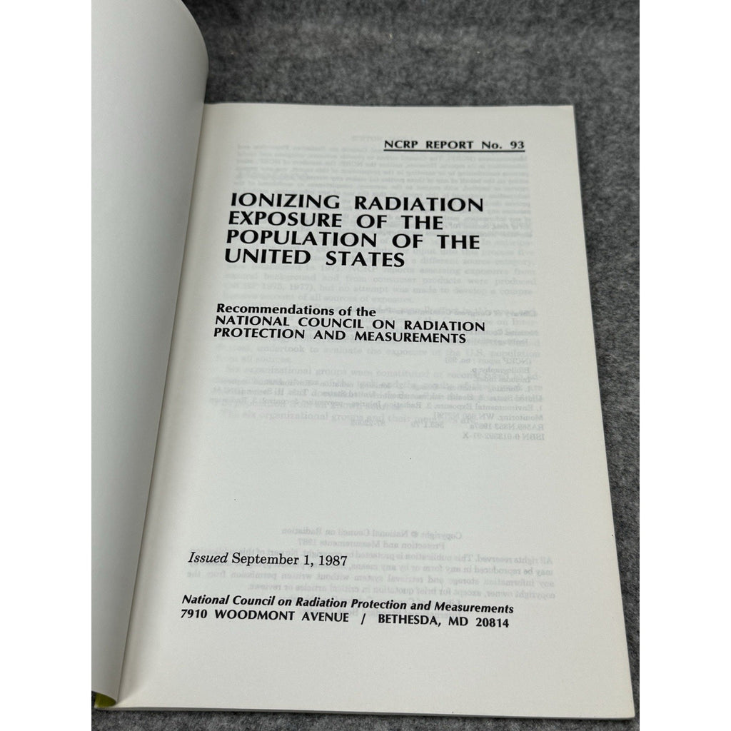 NCRP Report 93 Ionizing Radiation Exposure U.S. Population 1987 Nuclear