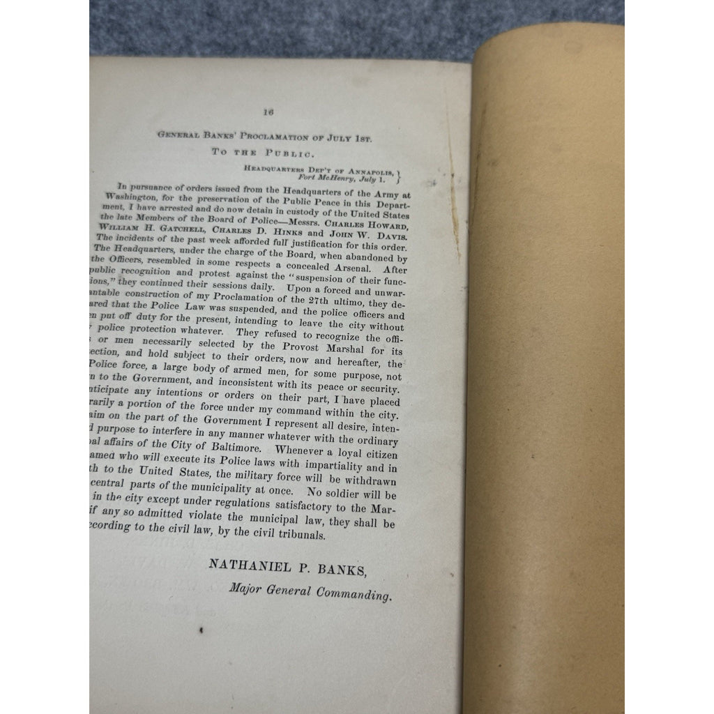 Rare 1861 Civil War Pamphlet Baltimore Police Arrest Fort McHenry Lincoln