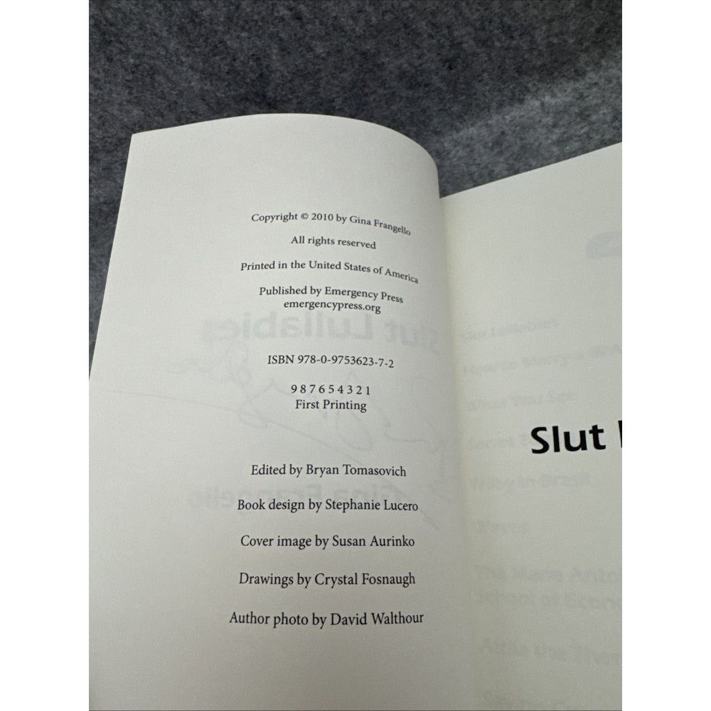 Slut Lullabies - Paperback By Frangello, Gina SIGNED 1st Printing