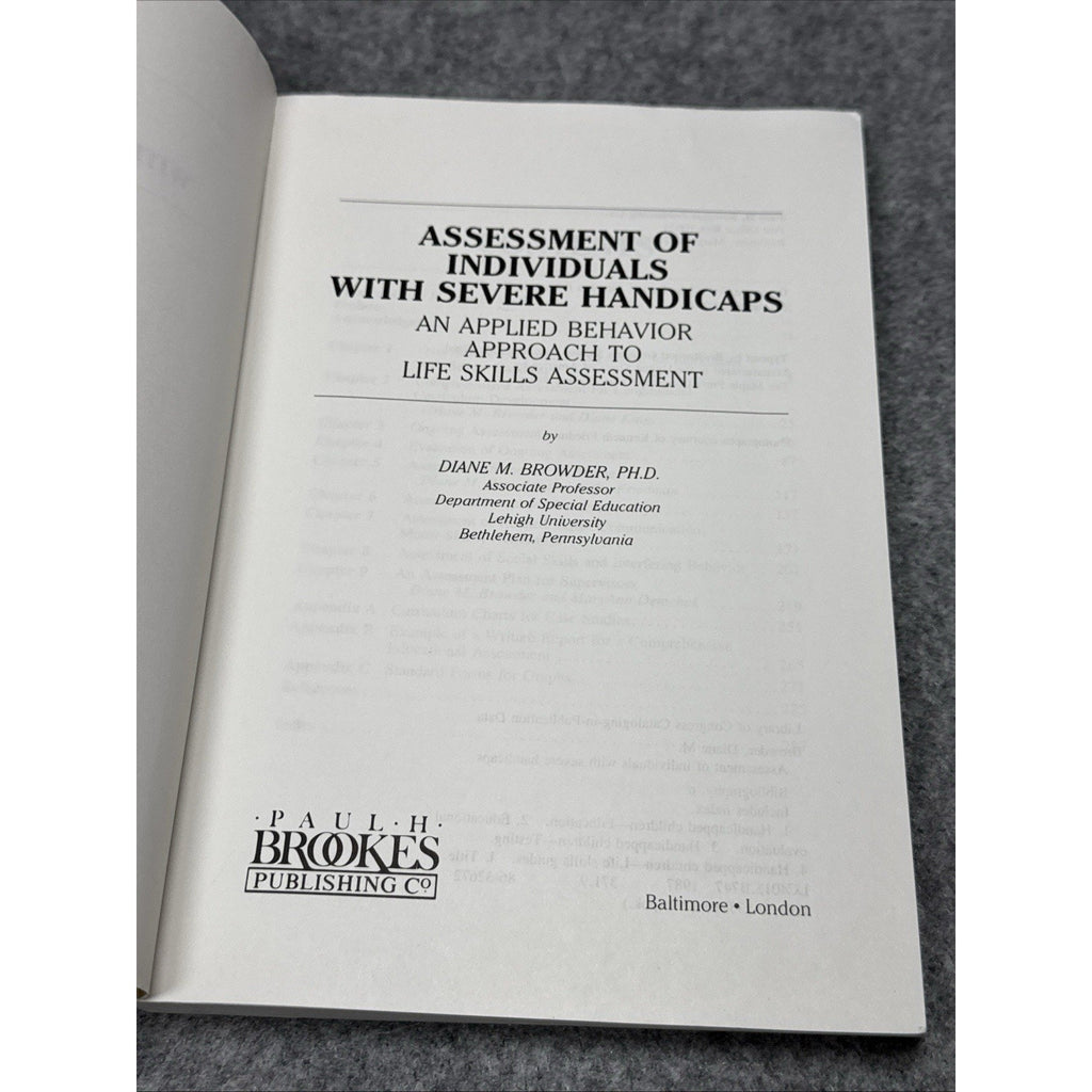 Assessment of Individuals with Severe Handicaps : An Applied Beha