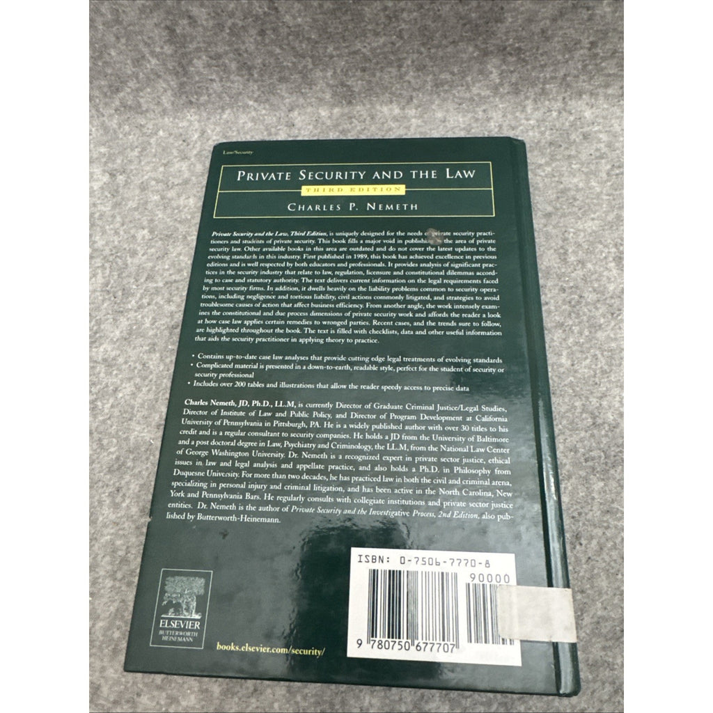 Private Security and the Law by Charles Nemeth (2004, Hardcover)