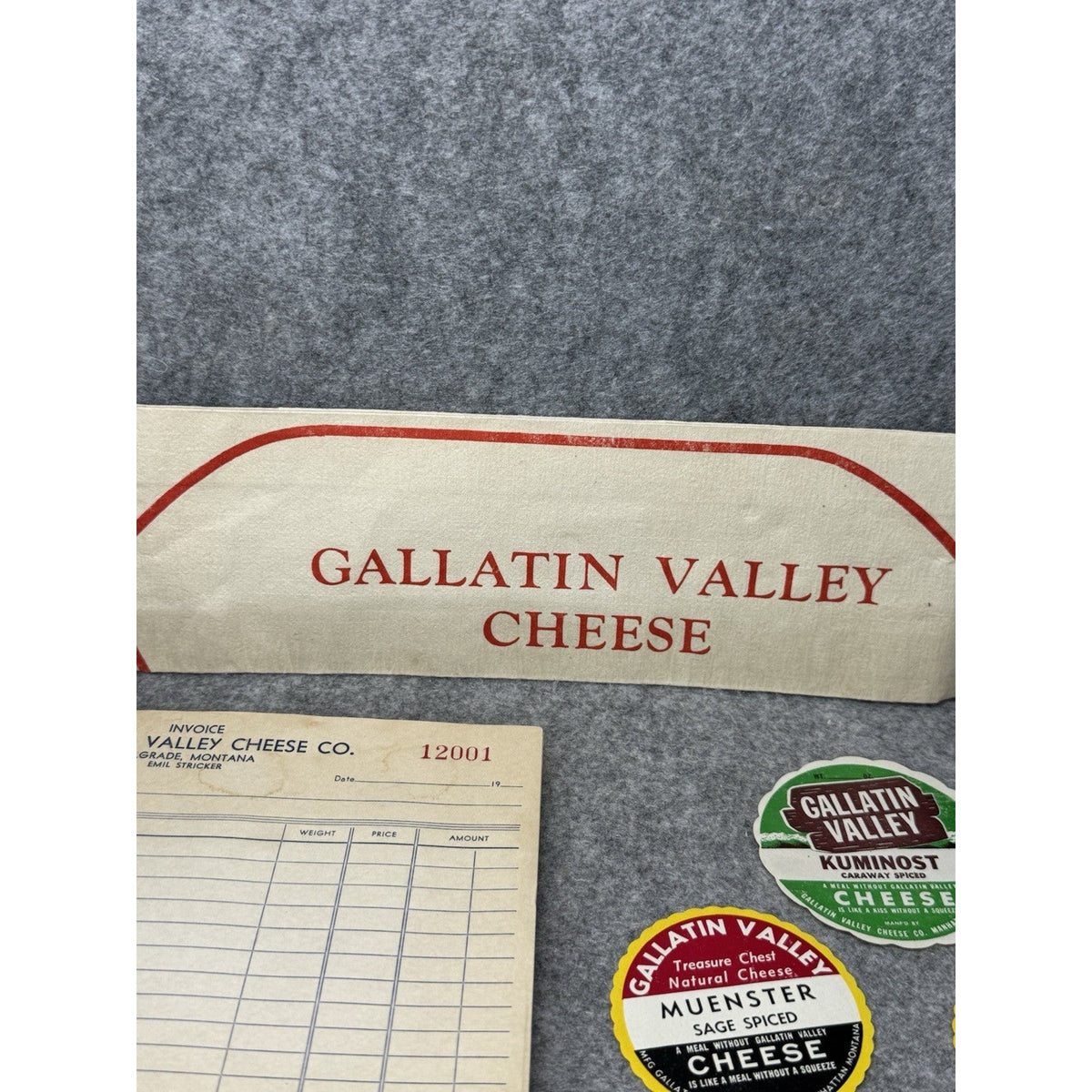 Vintage Gallatin Valley Cheese Montana Lot Paper Hat 5 Labels Invoice Pad