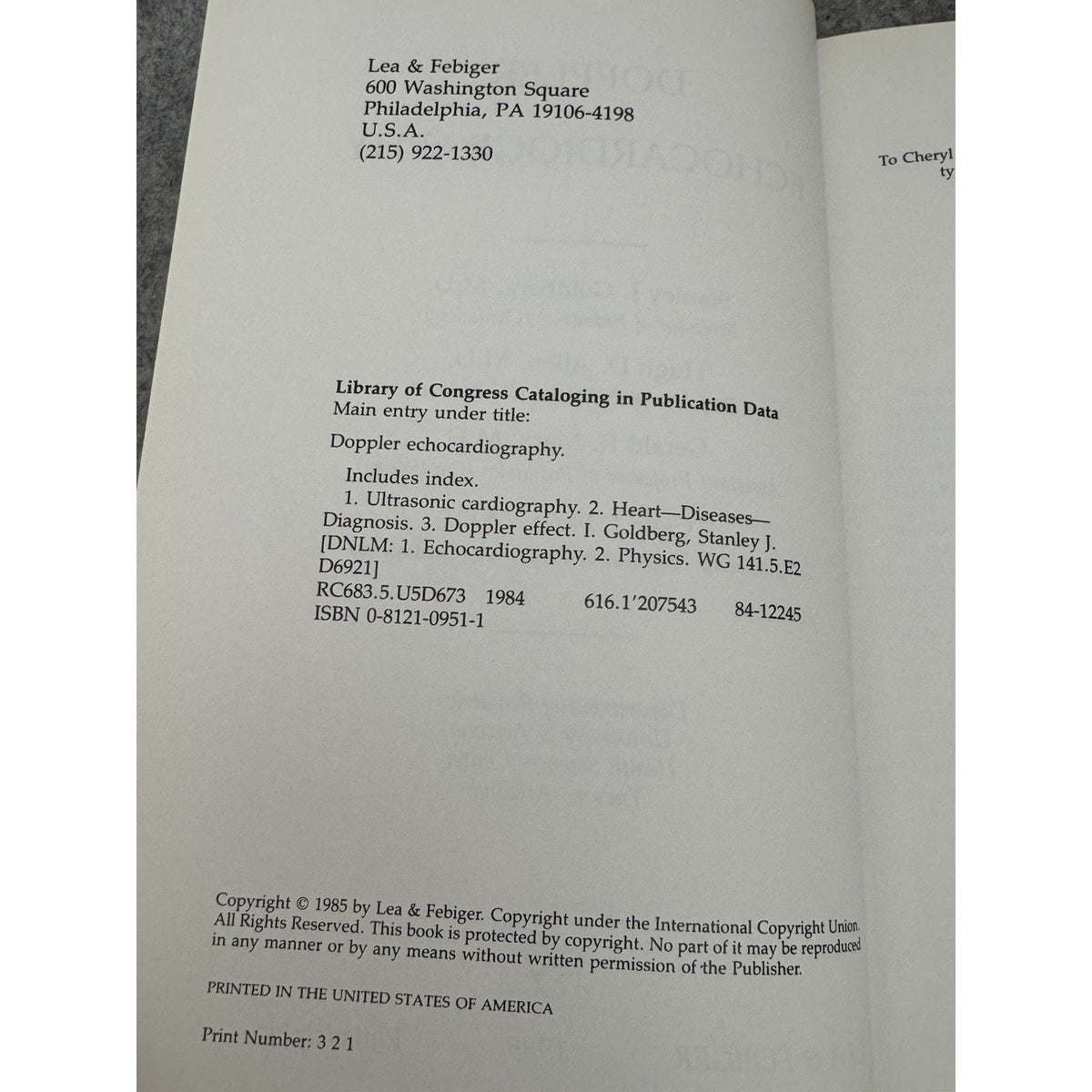 Doppler Echocardiography Stanley J. Goldberg 1985