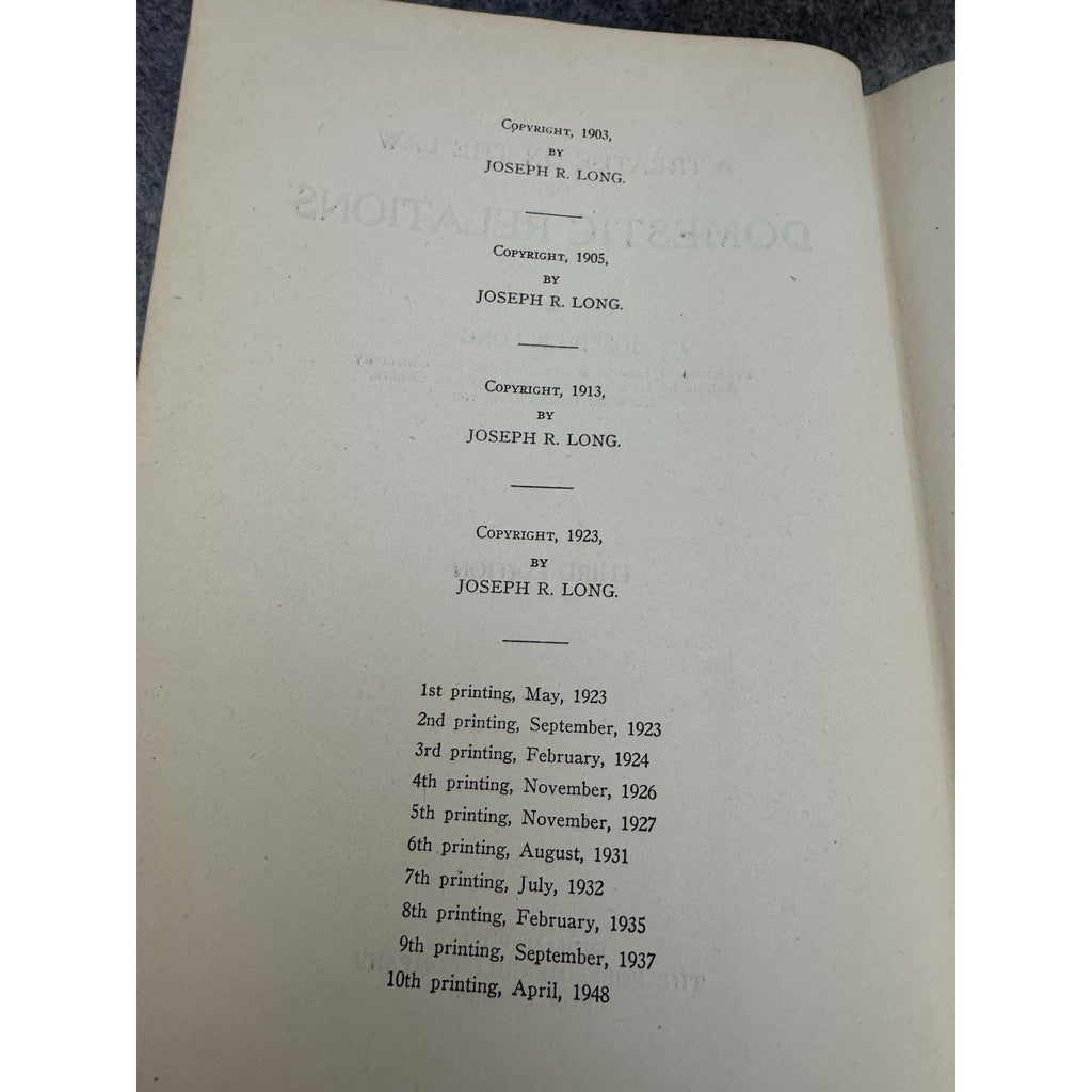 1948 A Treatise on the Law of Domestic Relations Joseph R Long HC