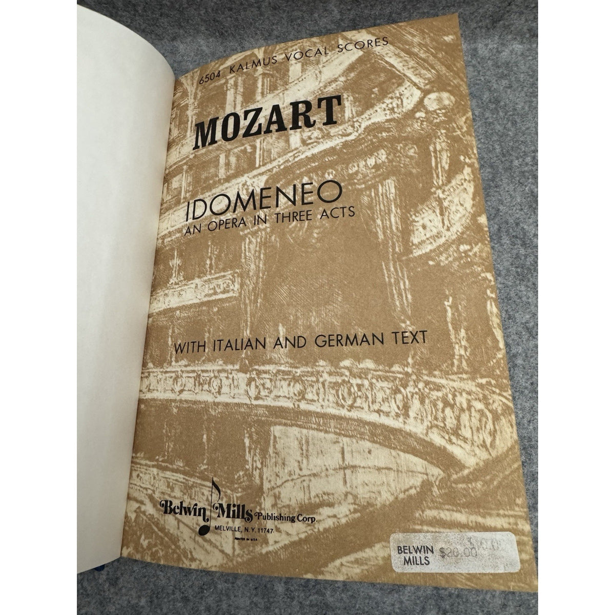 Mozart Idomeneo Opera Vocal Score Italian German HC Kalmus Library Bound