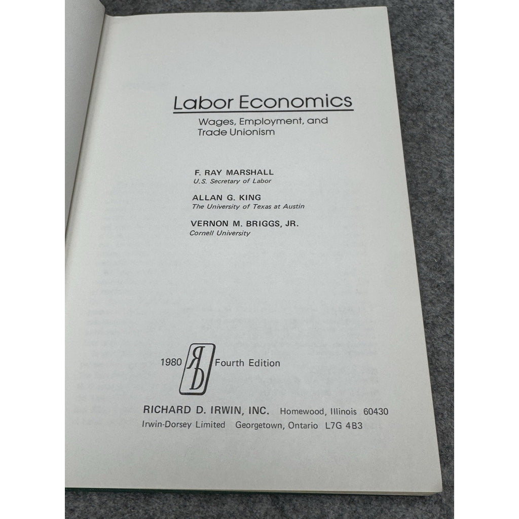 Labor Economics Marshall King Briggs 1980 4th Ed Wages Trade Unionism HC