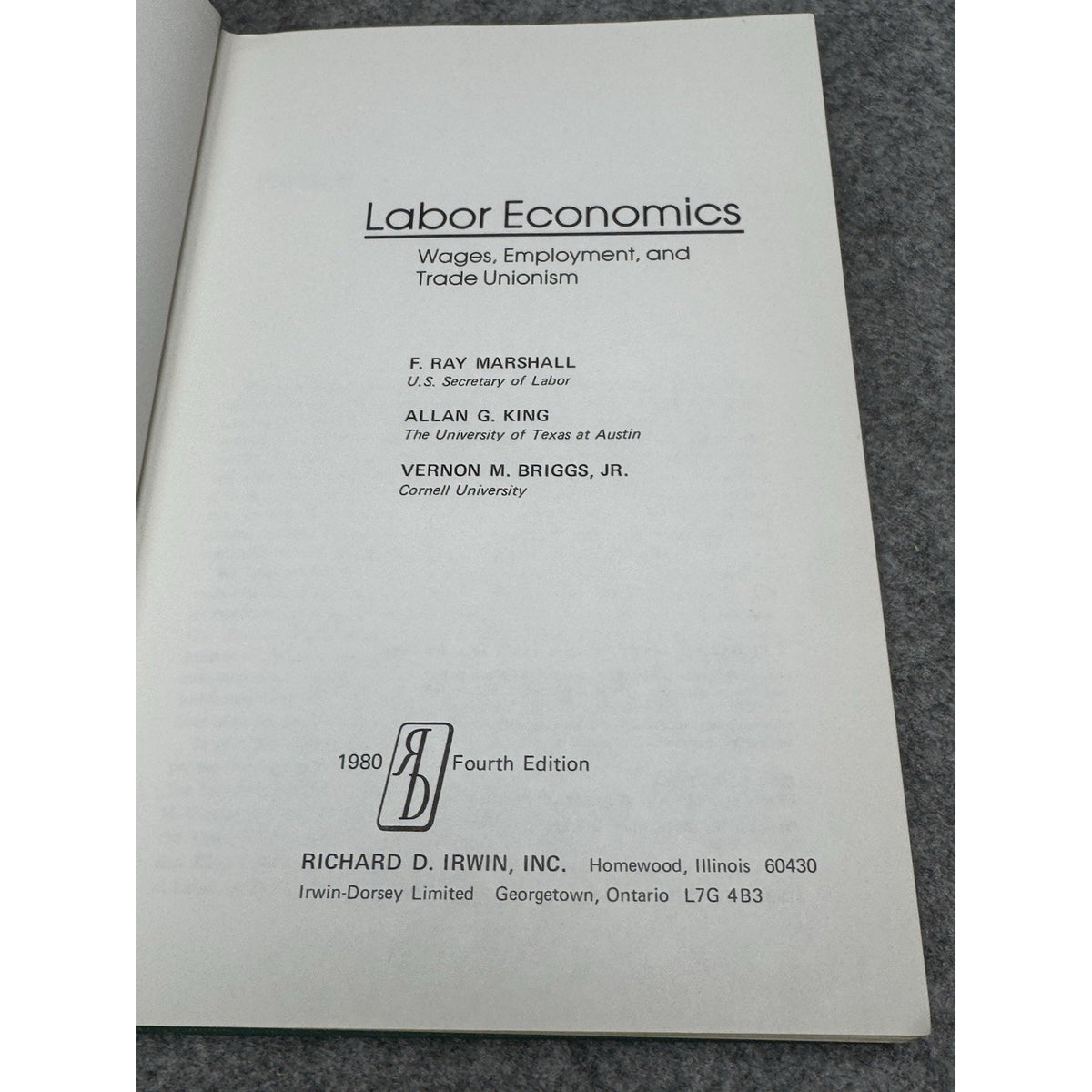 Labor Economics Marshall King Briggs 1980 4th Ed Wages Trade Unionism HC