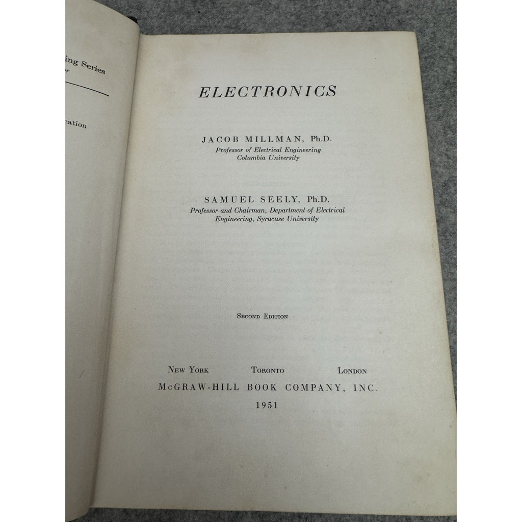 Electronics 2nd Ed Jacob Millman Samuel Seely HC 1951 McGraw-Hill