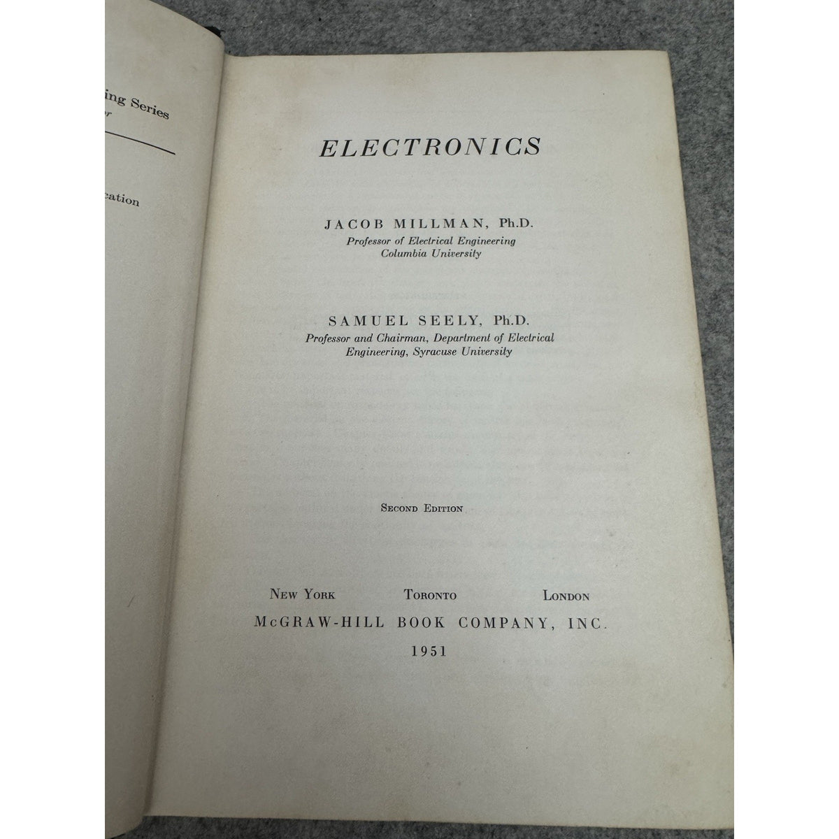 Electronics 2nd Ed Jacob Millman Samuel Seely HC 1951 McGraw-Hill