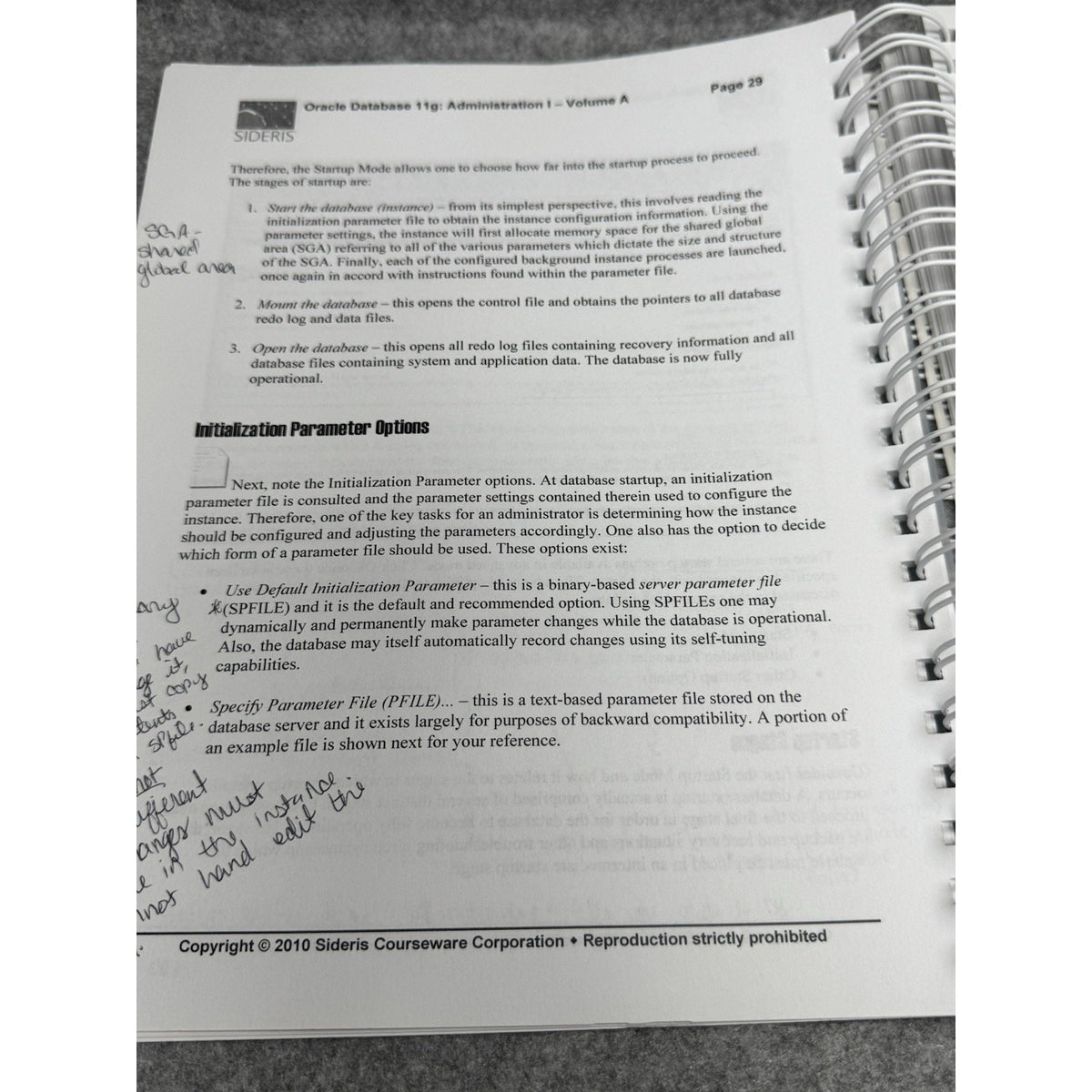 Oracle Database 11g Administration I Vol A Sideris Courseware 2010 Spiral