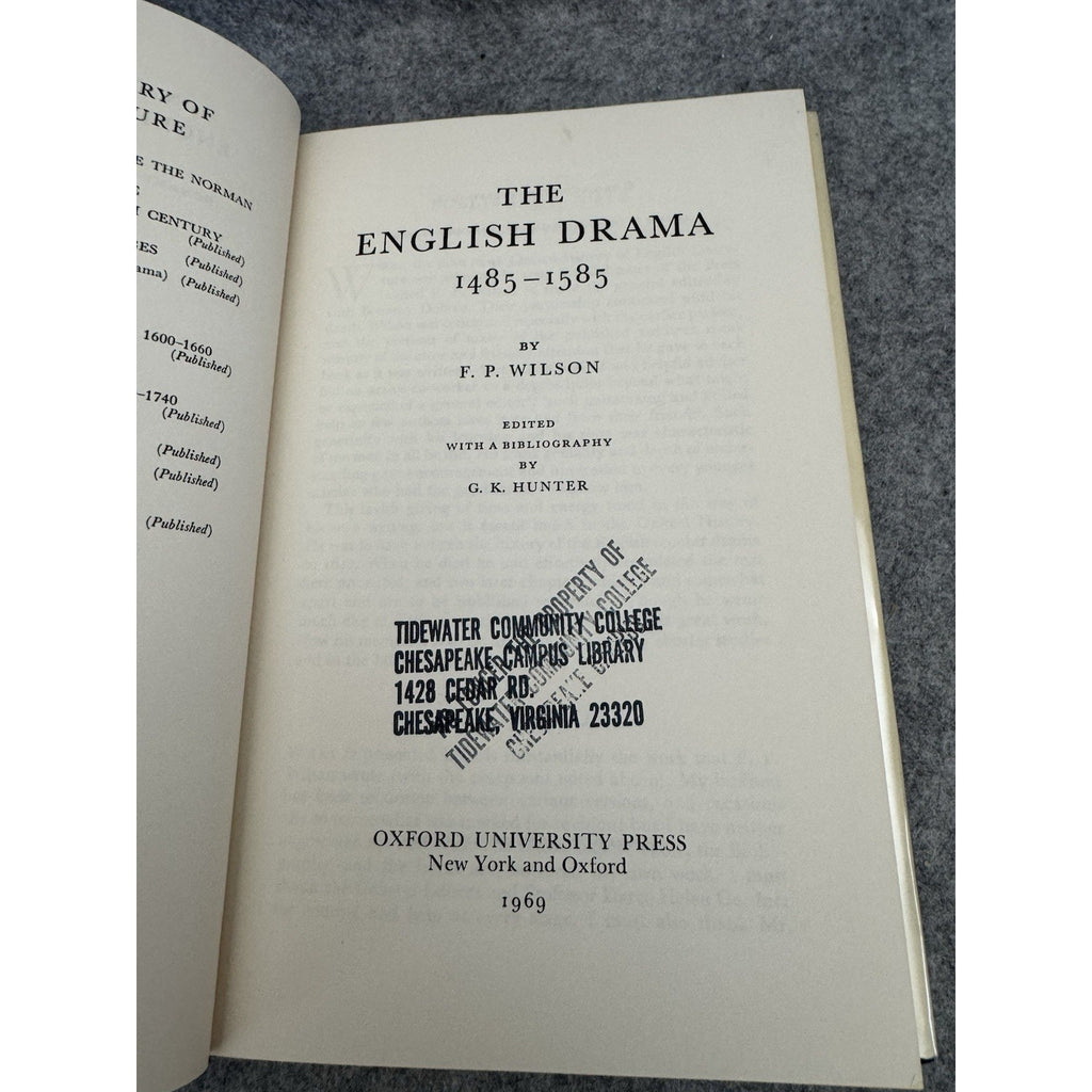 The English Drama 1485-1585 1972 HC Oxford History F.P. Wilson DJ