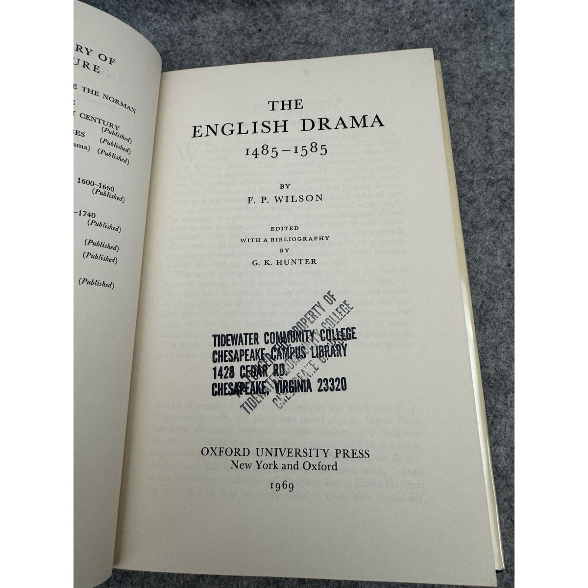 The English Drama 1485-1585 1972 HC Oxford History F.P. Wilson DJ