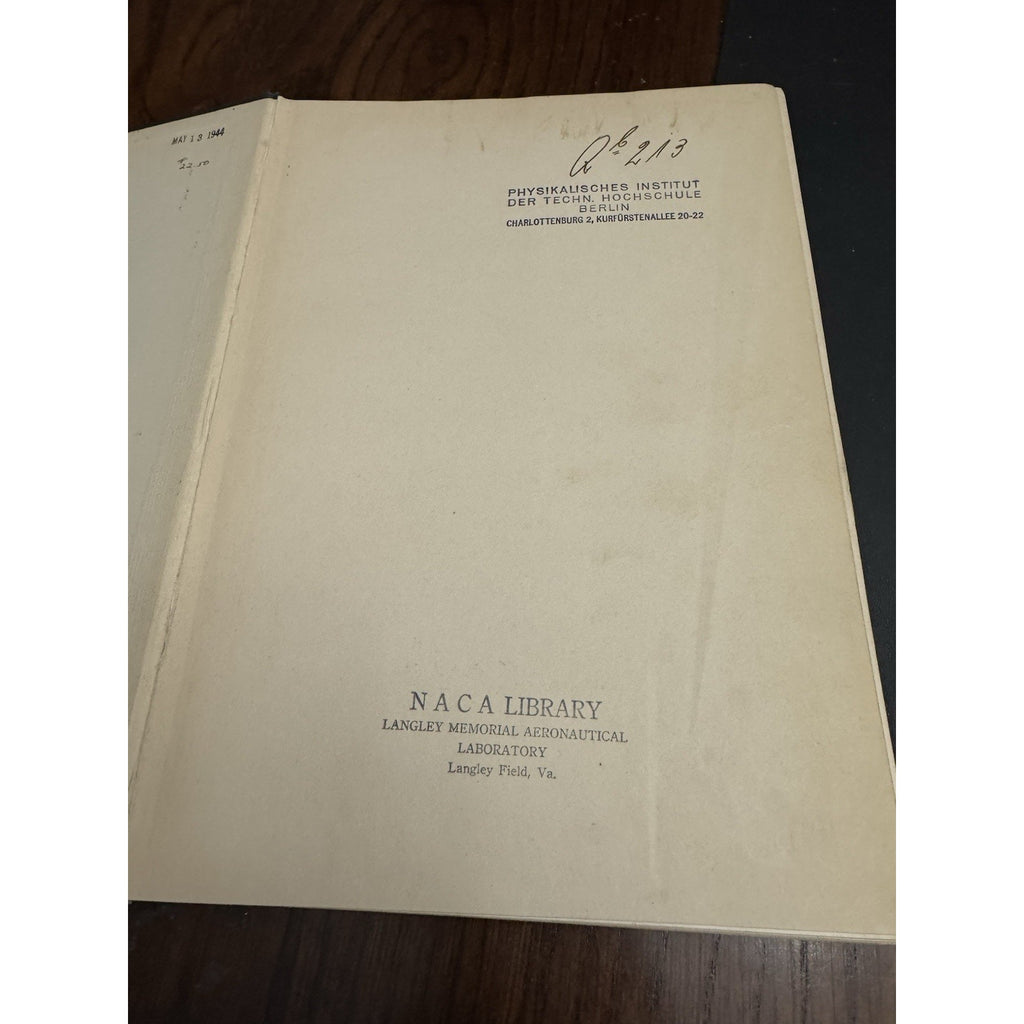 1935 Meissner Experimentalphysik Band 11 Pt 2 NACA Langley Ex-Library
