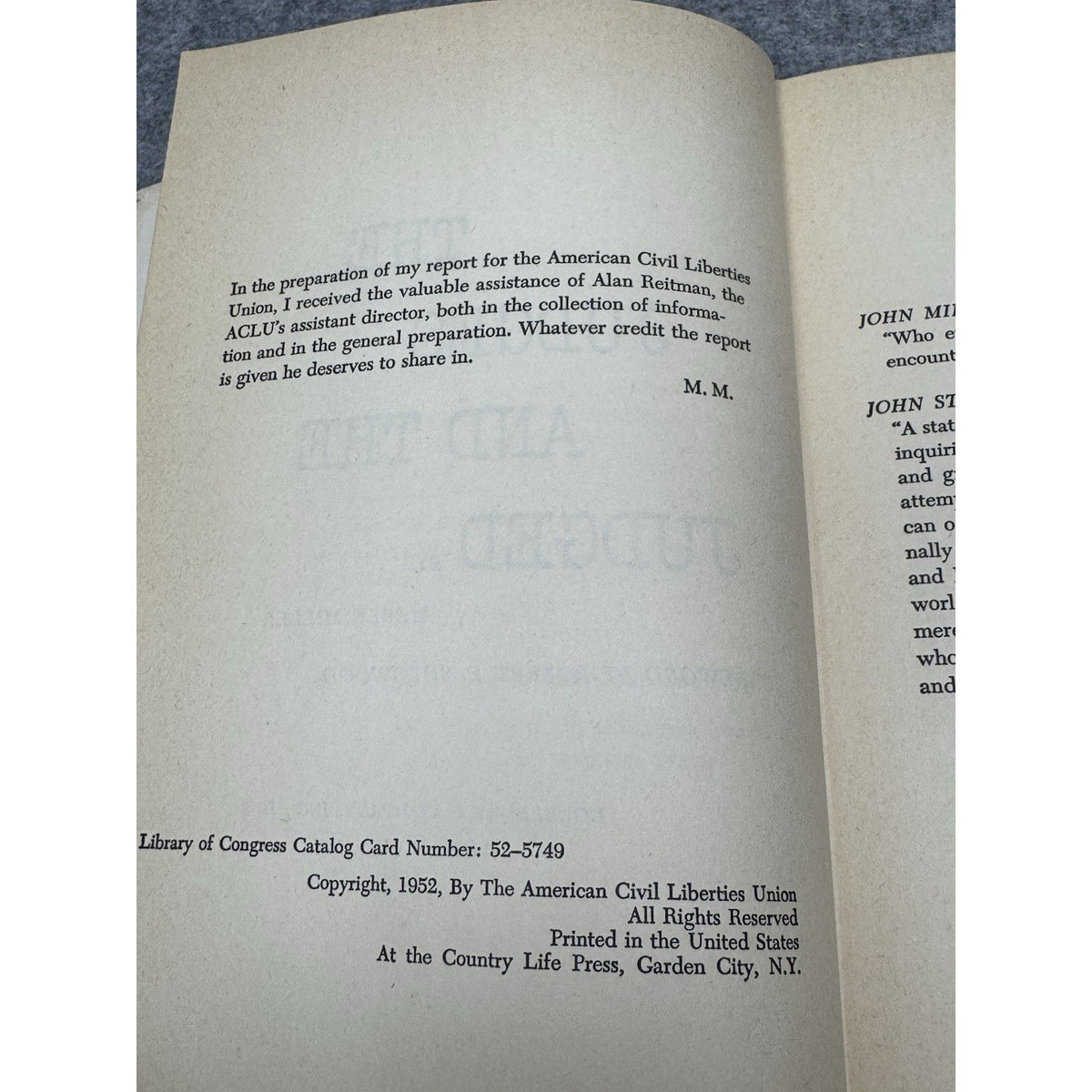 The Judges and the Judged Merle Miller 1952 First Edition Red Scare ACLU