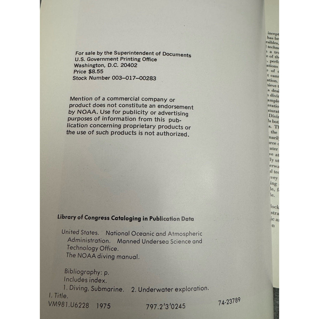 1975 NOAA Diving Manual Diving for Science & Technology Softcover