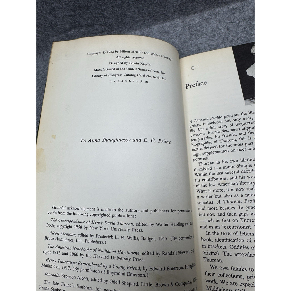 1962 A Thoreau Profile Meltzer Harding 1st Edition Henry David Thoreau