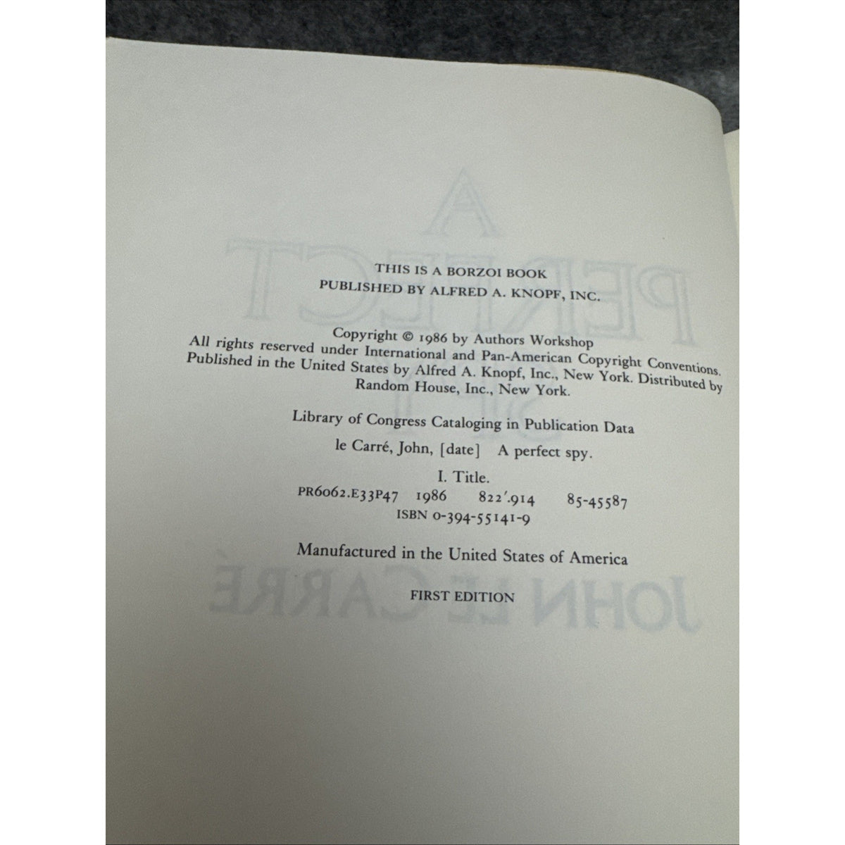 A Perfect Spy John Le Carre HC DJ First Edition 1986