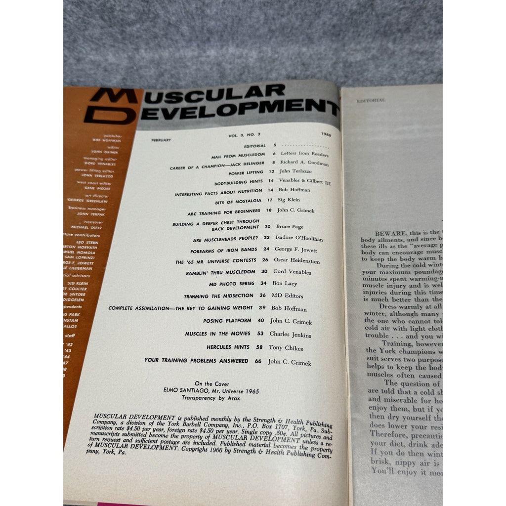 Muscular Development Feb 1966 Elmo Santiago Mr Universe Bodybuilding Magazine