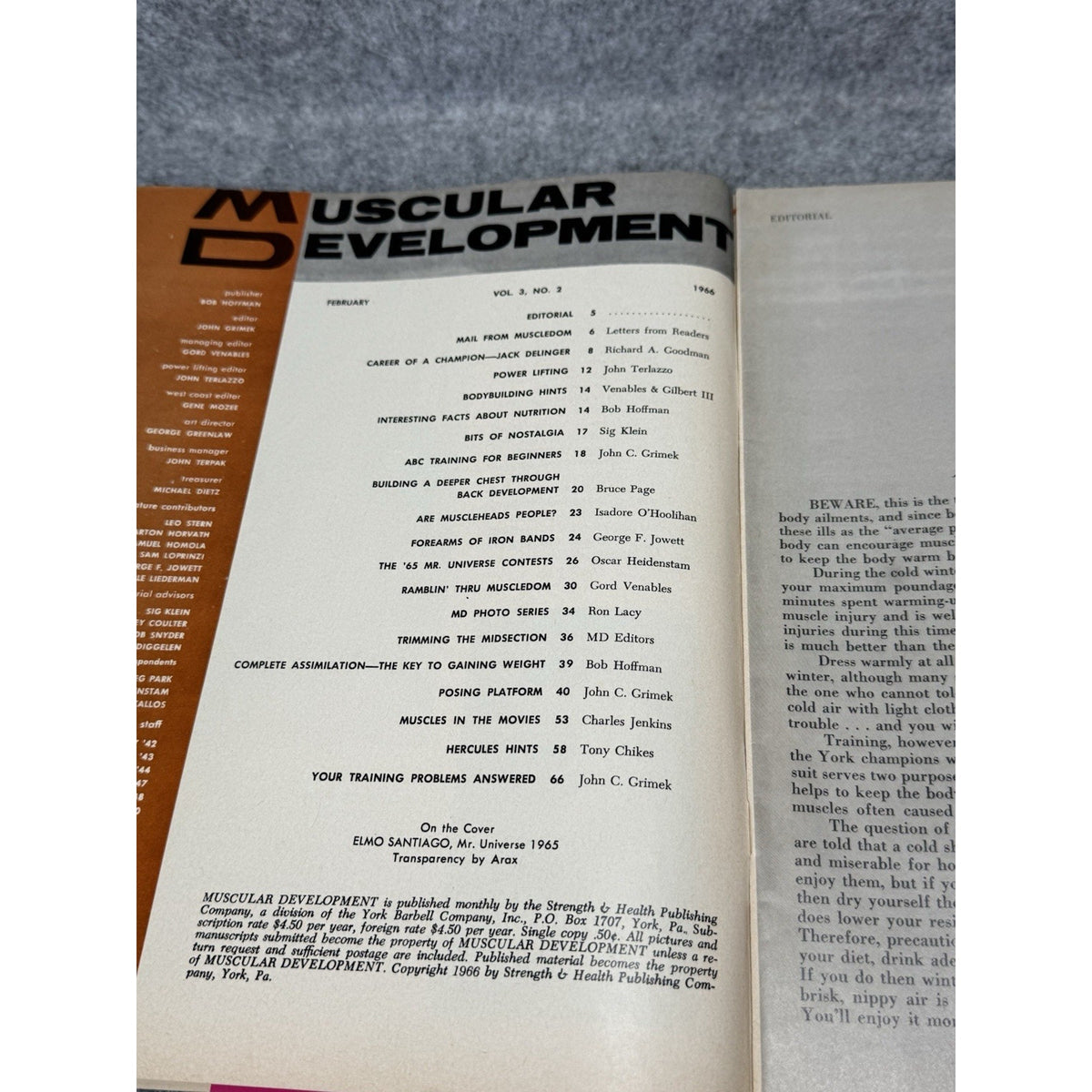 Muscular Development Feb 1966 Elmo Santiago Mr Universe Bodybuilding Magazine