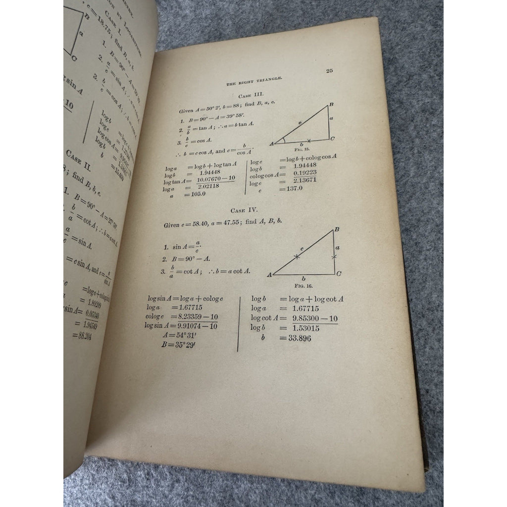 Plane Trigonometry Surveying Tables Wentworth 1895 HC Antique