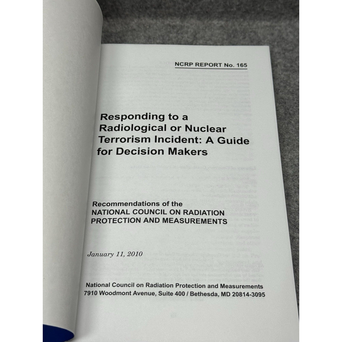 Nuclear Terrorism Incident Response Guide NCRP Report 165 Emergency Planning