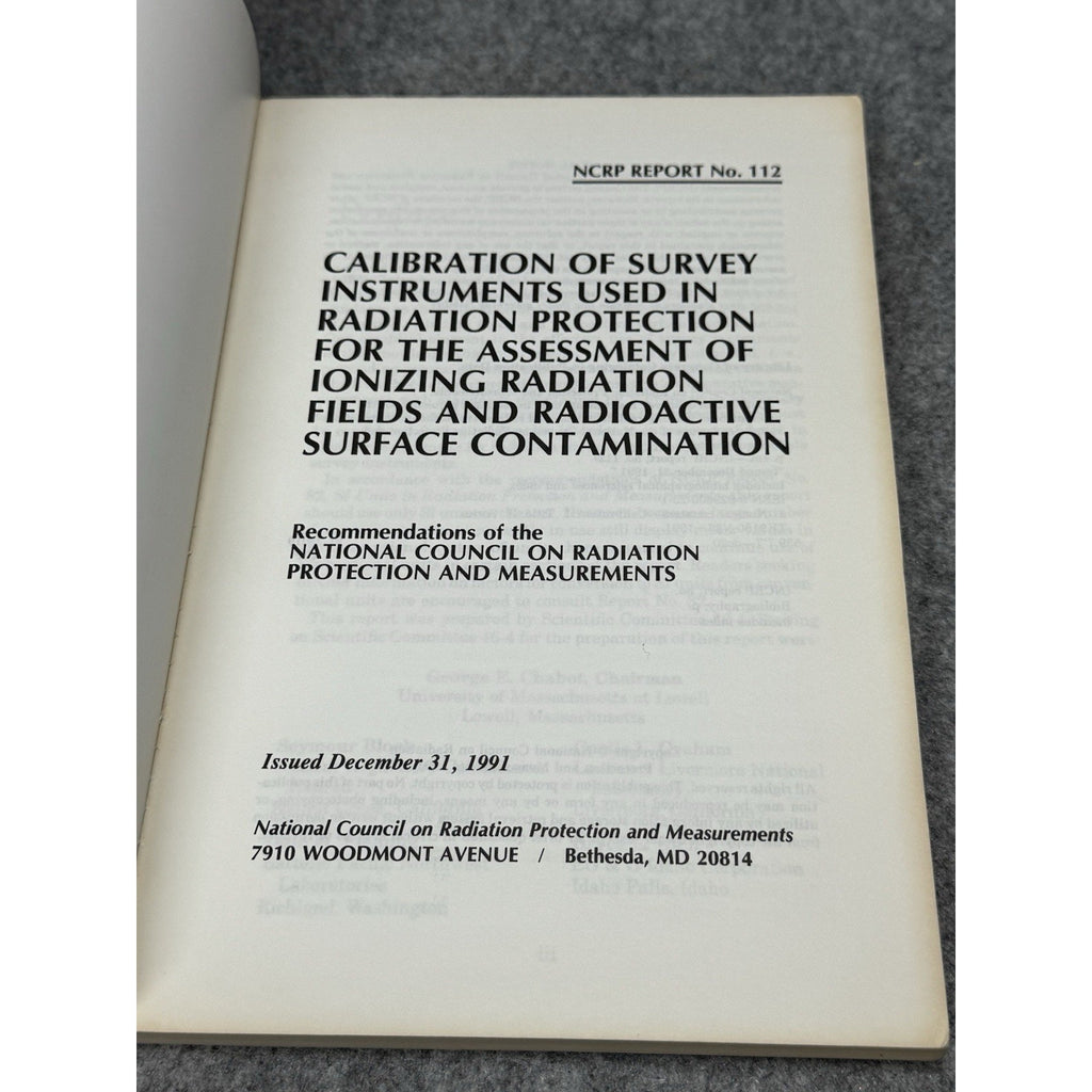 NCRP Report 112 Calibration Survey Instruments Radiation Protection 1991-