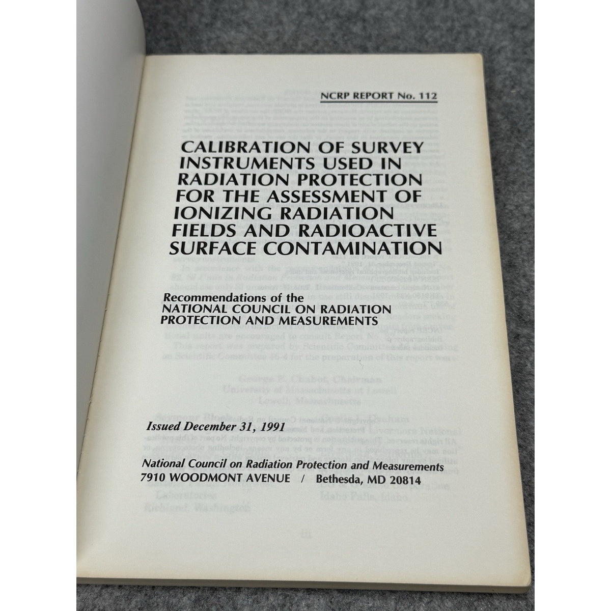 NCRP Report 112 Calibration Survey Instruments Radiation Protection 1991-