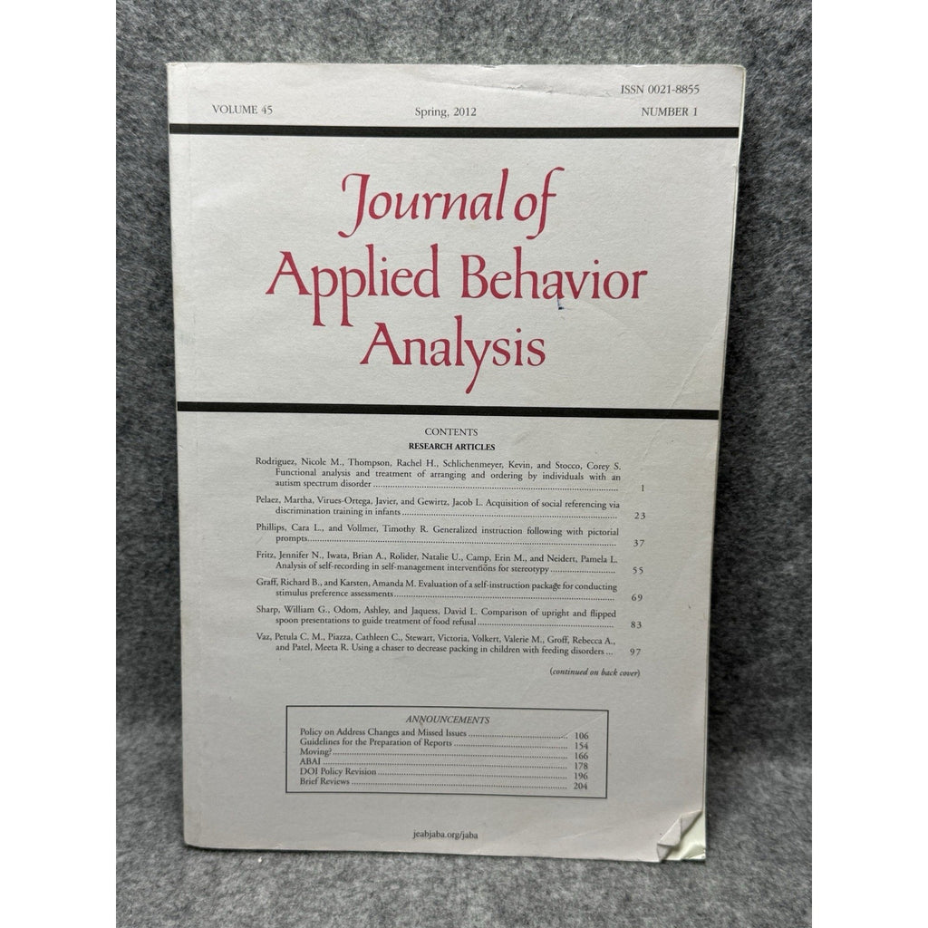 2012 Journal of Applied Behavior Analysis Vol 45 No 1 Autism ABA Research