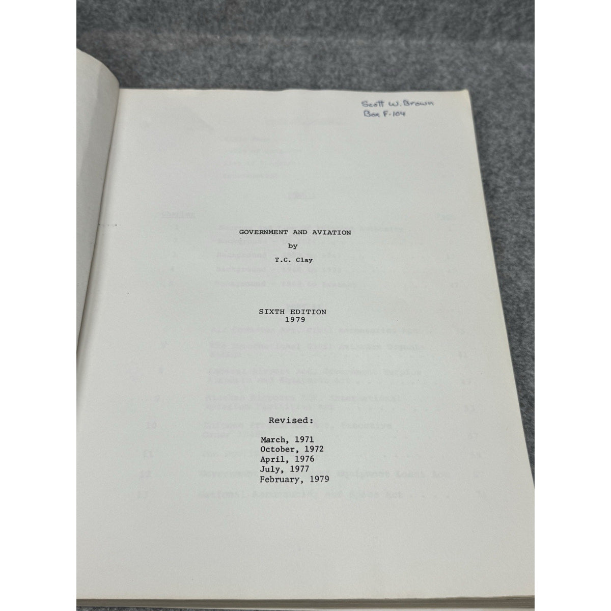 Government and Aviation T.C. Clay Embry-Riddle AS-303 Sixth Edition 1979