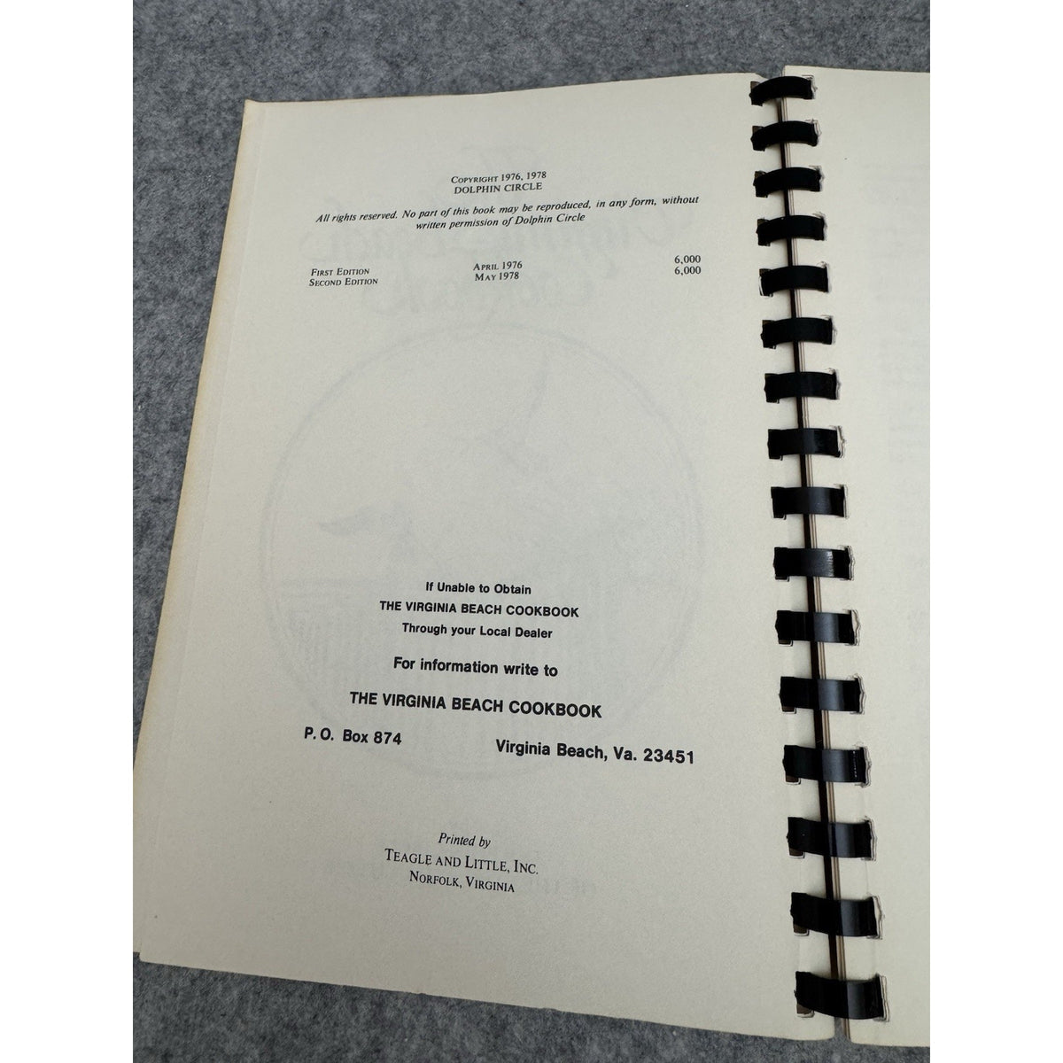 The Virginia Beach Cookbook 1978 2nd Ed Spiral Cookbook Dolphin Circle