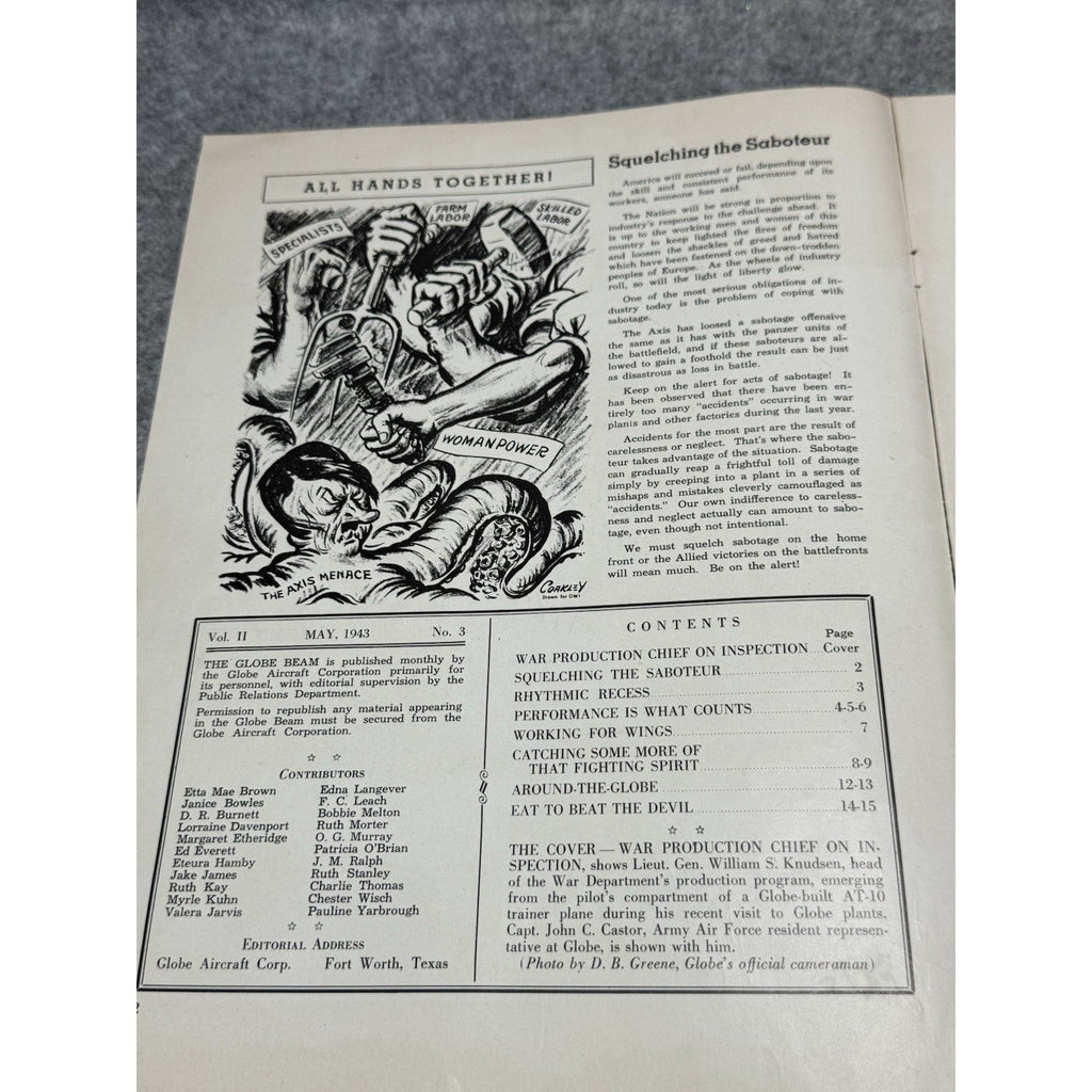 1943 Globe Beam Aircraft Magazine WWII Fort Worth Texas Knudsen May Aviation.