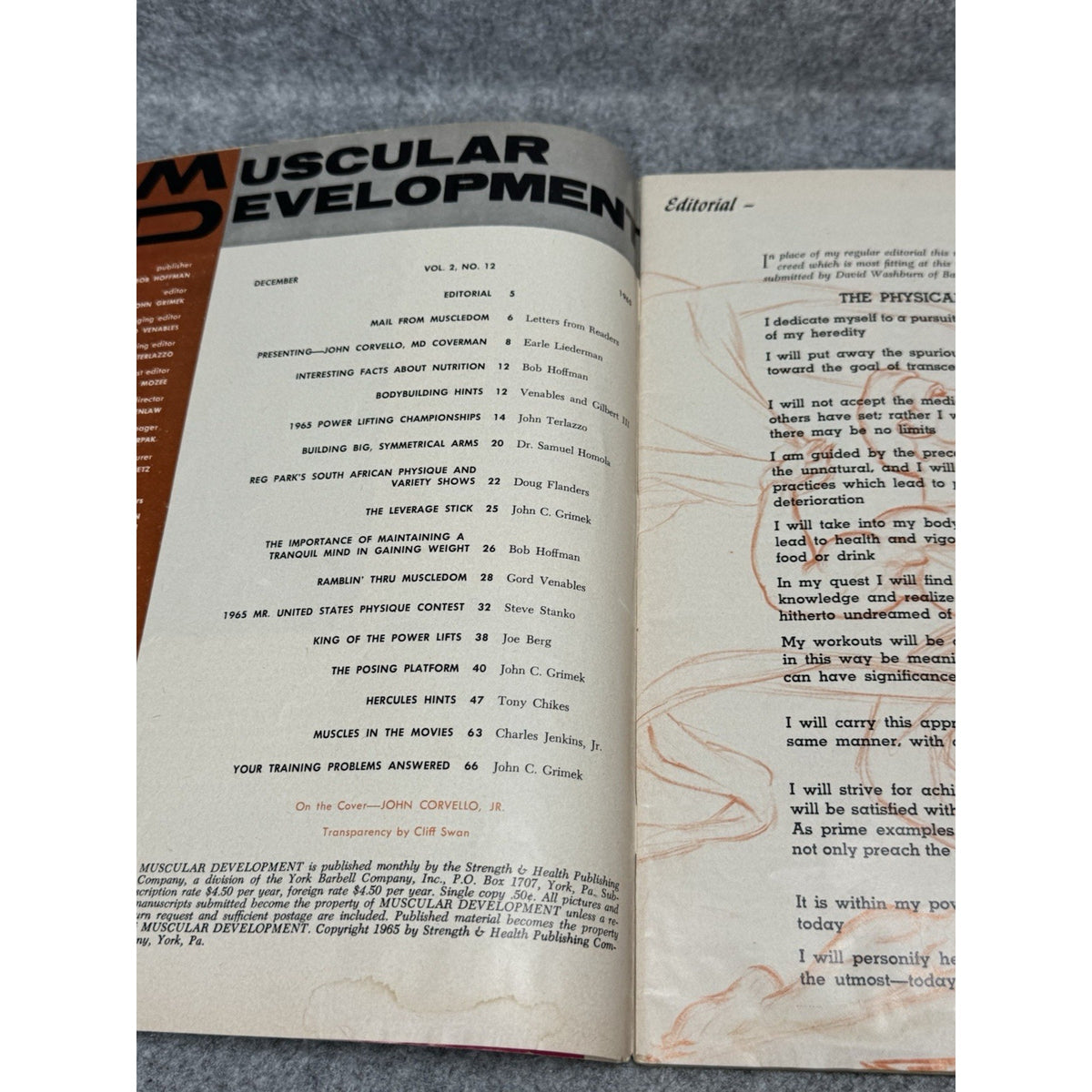 Muscular Development December 1965 John Corvello Bodybuilding Magazine