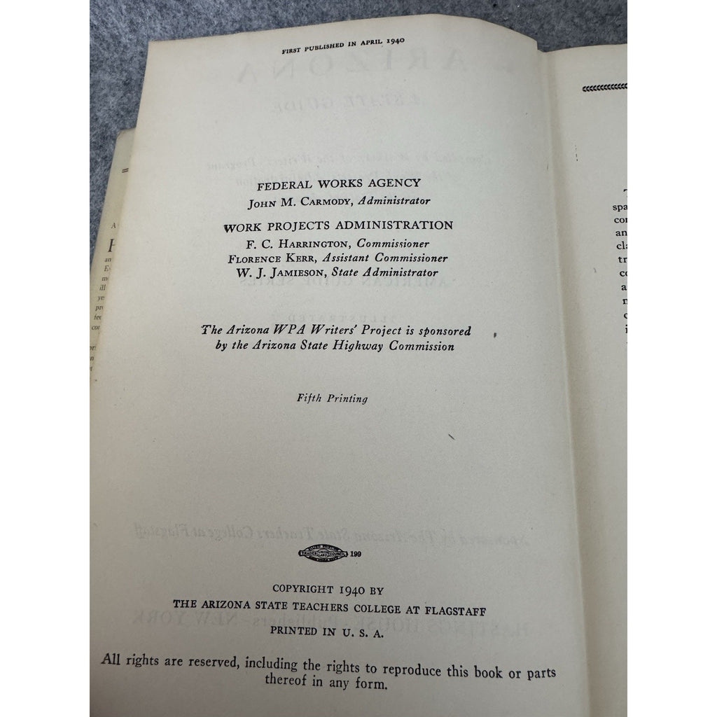 Arizona A State Guide HC DJ 1940 WPA American Guide Series Illustrated