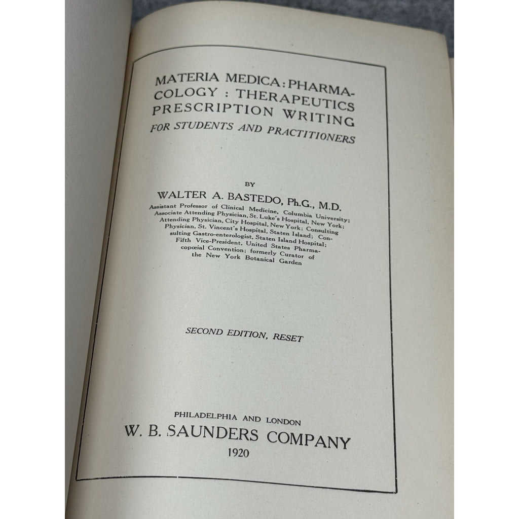 Antique 1920 Pharmacology Materia Medica Drugs Poisons Medicine Bastedo