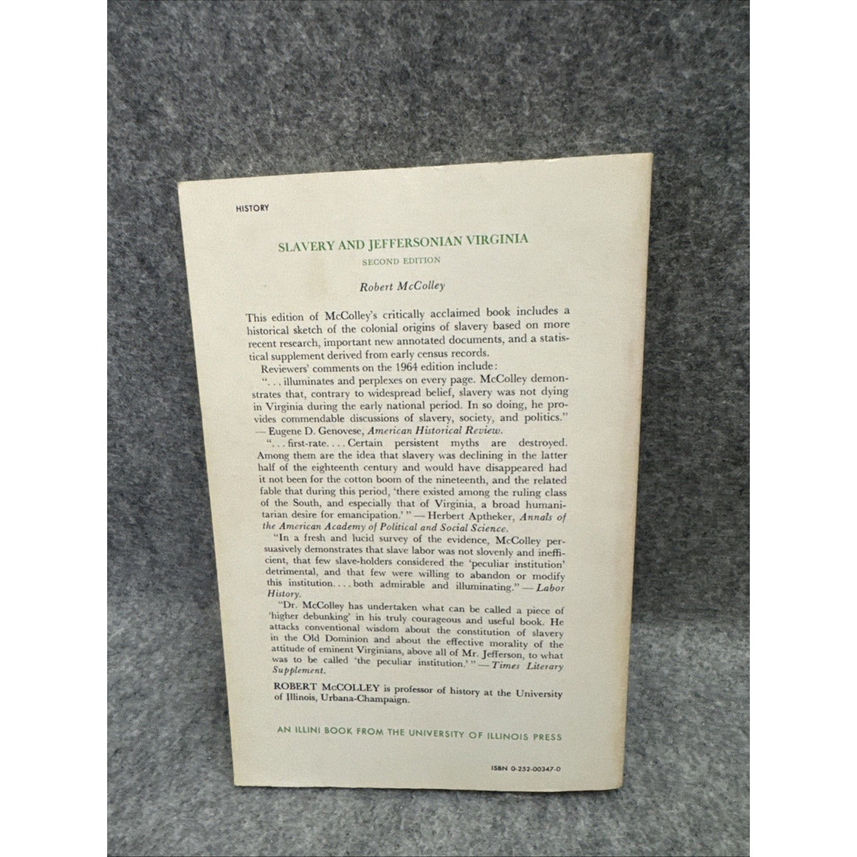 Slavery and Jeffersonian Virginia 2nd ed by Robert McColley (1978, TrPB)