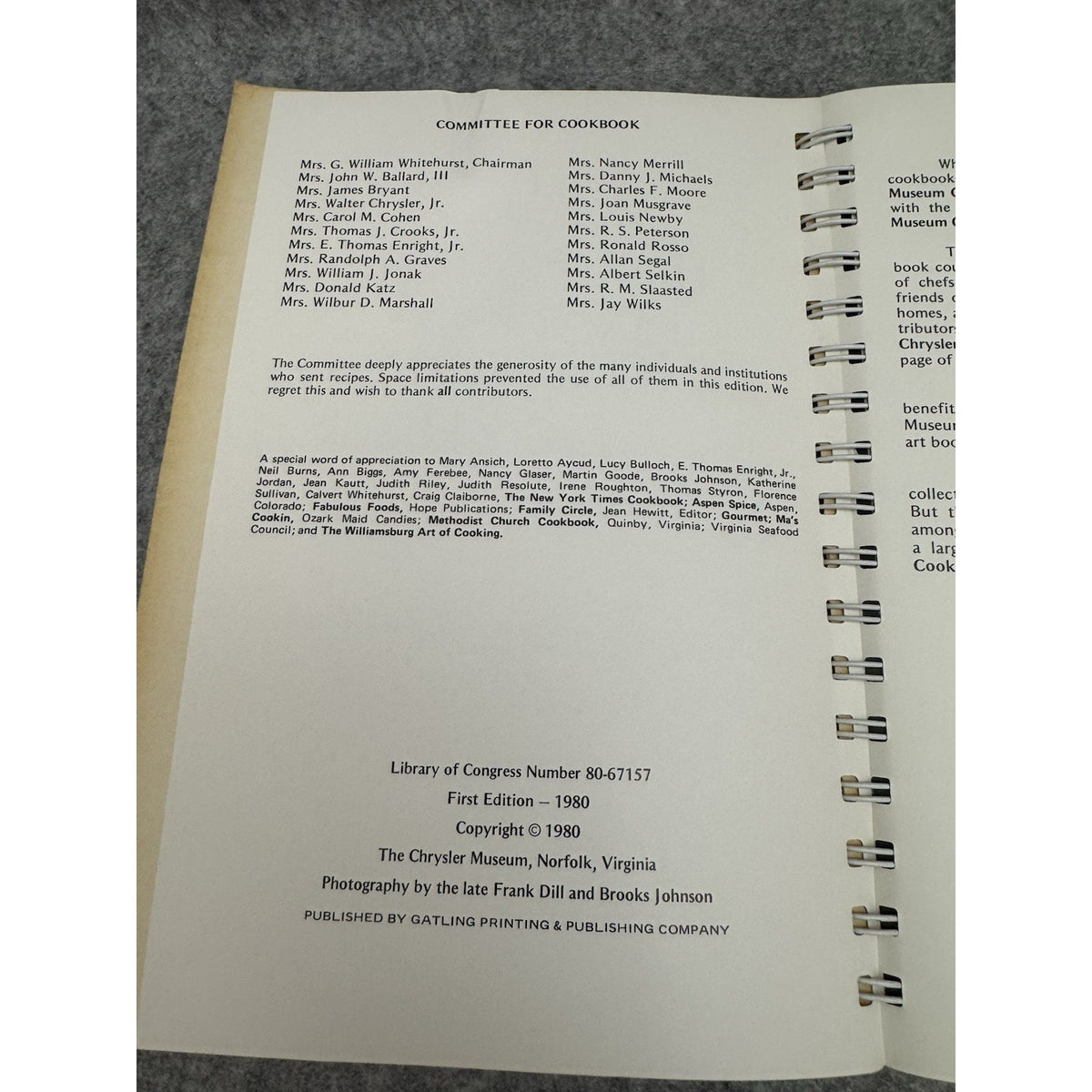 The Chrysler Museum Cookbook 1980 First Edition Norfolk VA Spiral Cookbook