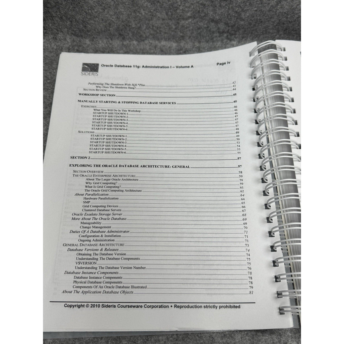 Oracle Database 11g Administration I Vol A Sideris Courseware 2010 Spiral