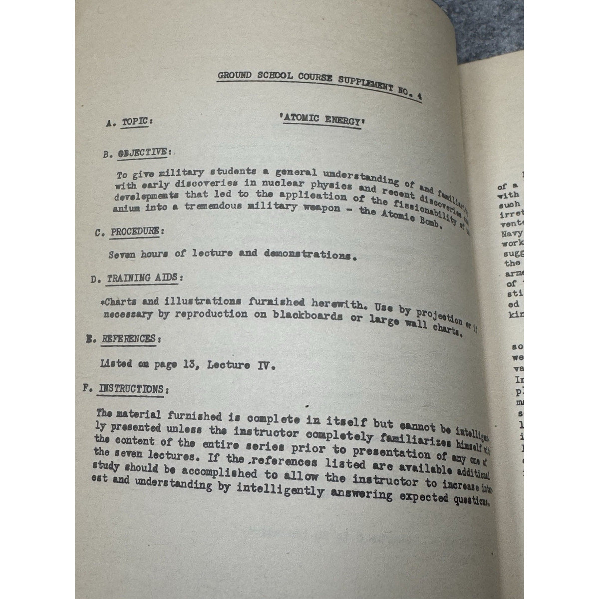 Atomic Energy Ground School Course Supplement No. 4 Second Air Force 1948