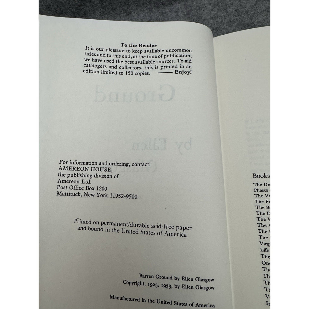 Barren Ground Ellen Glasgow AmerEon House Limited 150 Copy HC