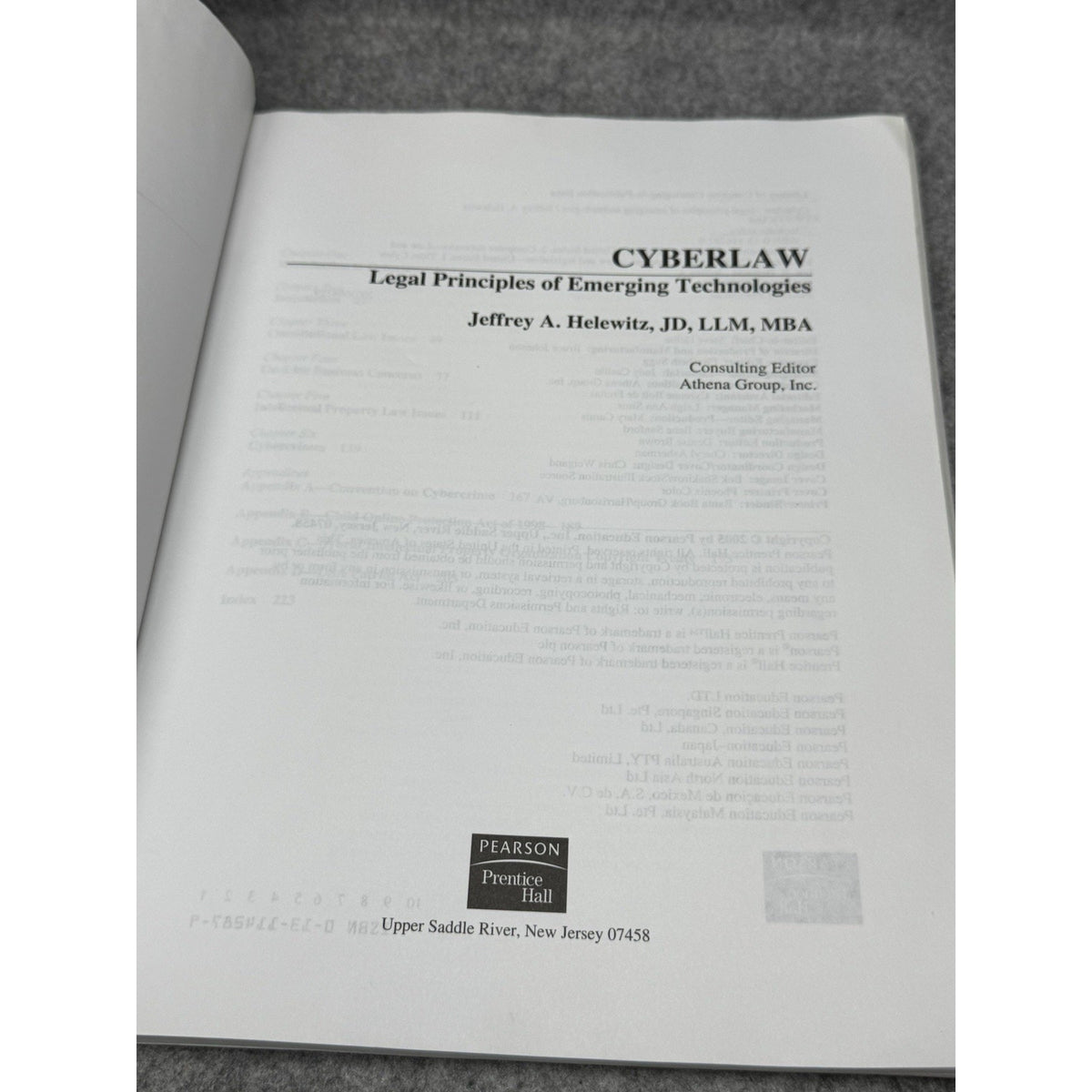 Cyberlaw Legal Principles of Emerging Technologies 2005 Helewitz First Edition