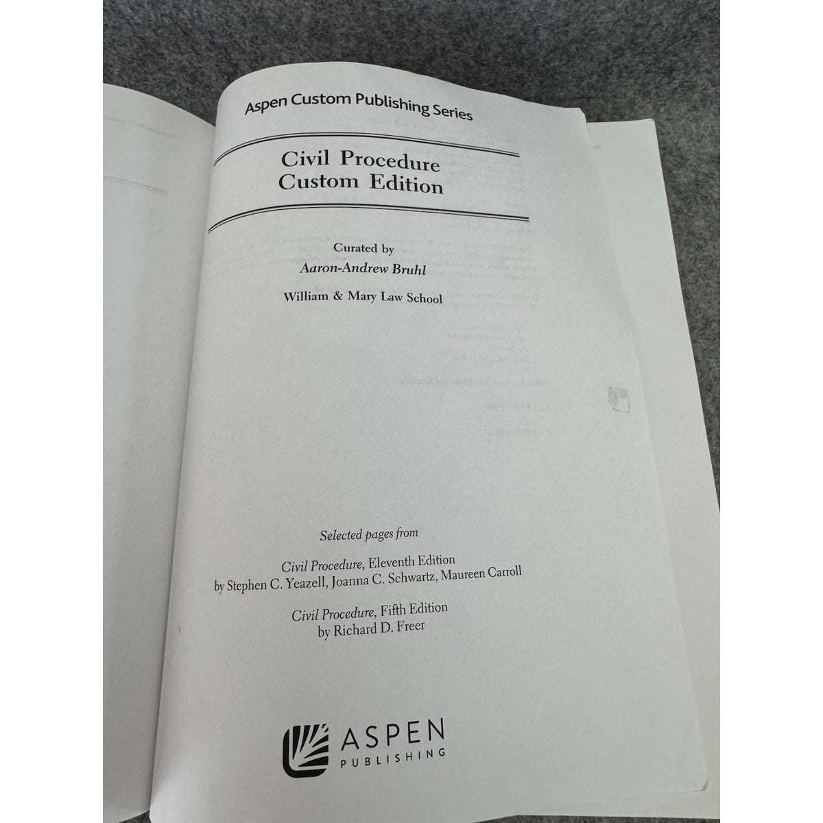 Civil Procedure Custom Edition William & Mary Law School 2023 Aspen PB