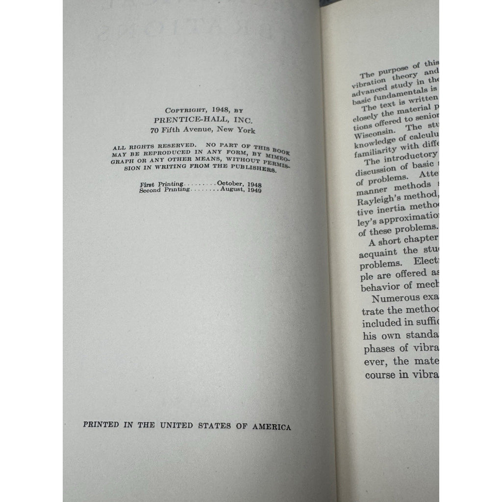 Mechanical Vibrations William T Thomson 1949 Engineering Hardcover 2nd Printing