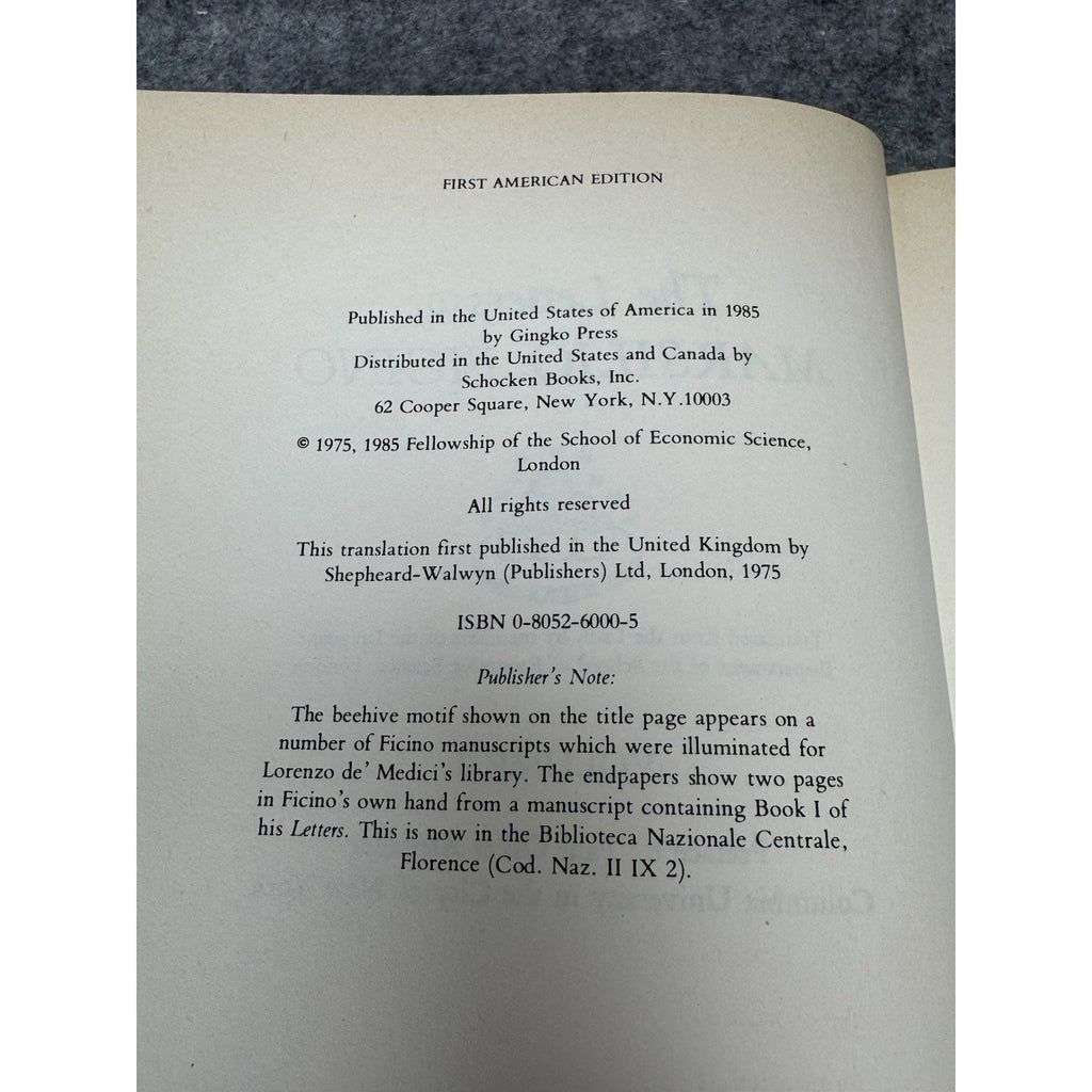 The Letters of Marsilio Ficino Vols 1–3 1985 First American Edition HC DJ